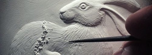 Embossing details on a hare, one of Hackney’s popular designs on porcelain. Photo courtesy Russell Hackney Studio
